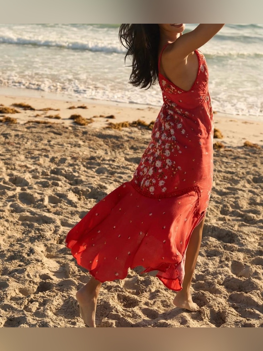 NWT Free People Paradise Print Maxi Poppy Red Floral Slip Dress XS